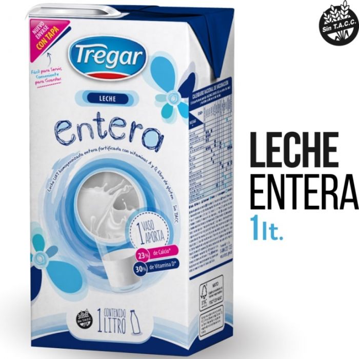 MayoristaNet ONline Leche Entera Larga Vida Tregar Pack (12 x 1 Lt)